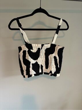 Paper Heart Black/Cream Smocked Crop Top – Size Large NWT